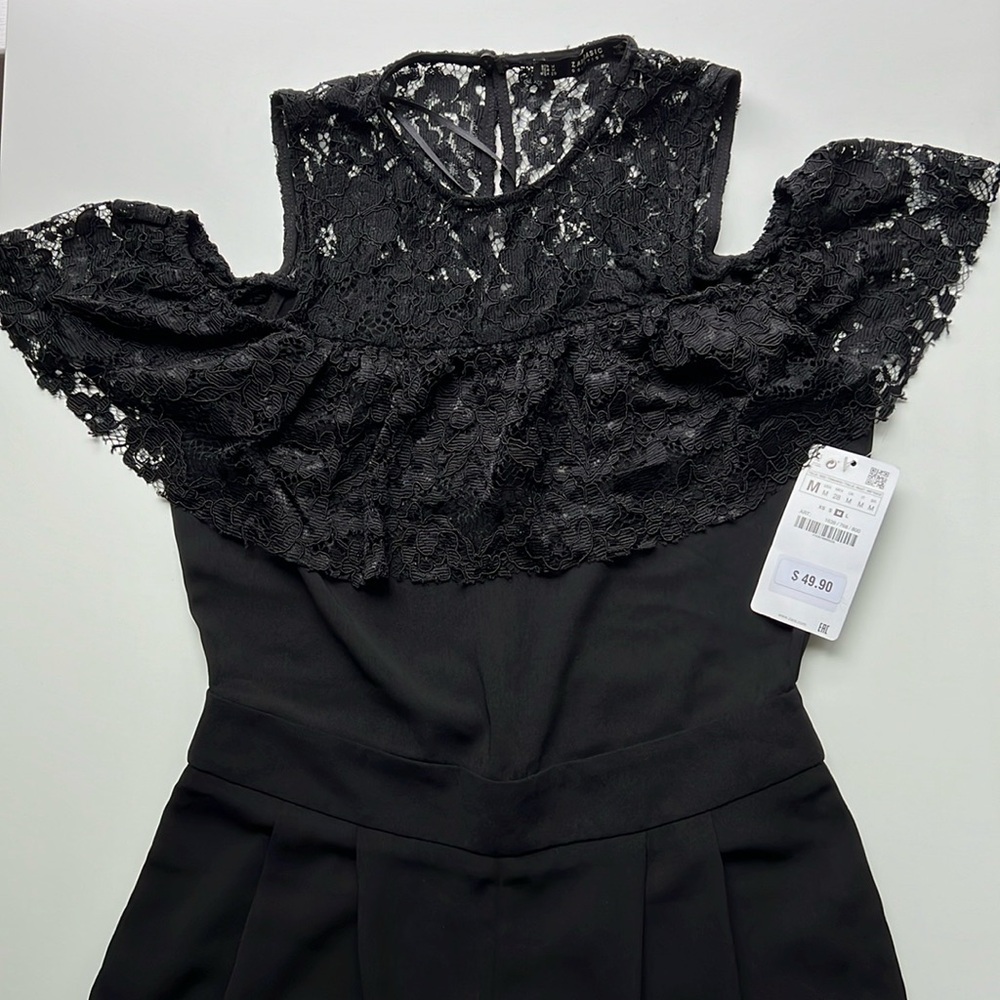 ZARA Black Romper with Lace Detail